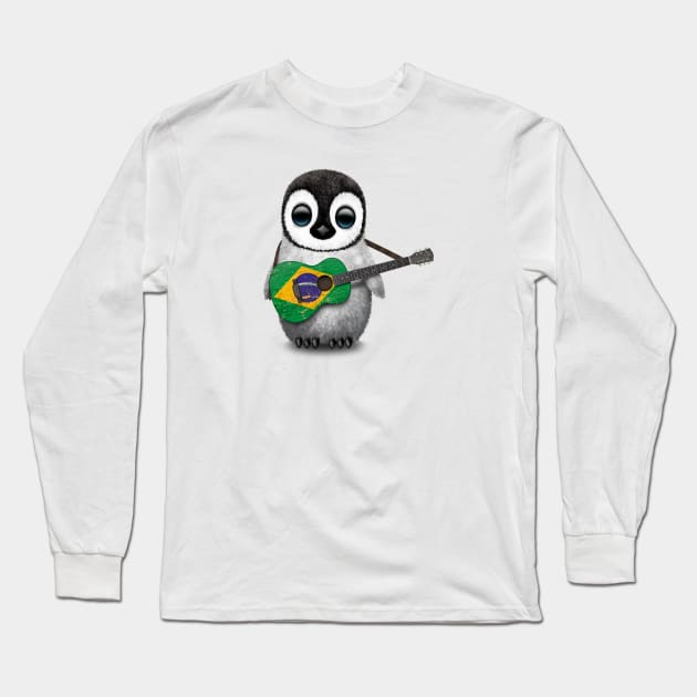 Baby Penguin Playing Brazilian Flag Guitar Long Sleeve T-Shirt by jeffbartels